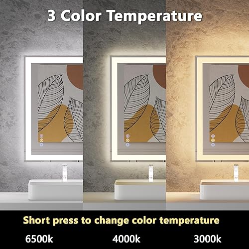 Miniatura 2 de Espejo LED de 24 x 32 pulgadas para baño, espejo de pared LED controlado por separado y retroiluminado, espejo de tocador LED con luces, regulable