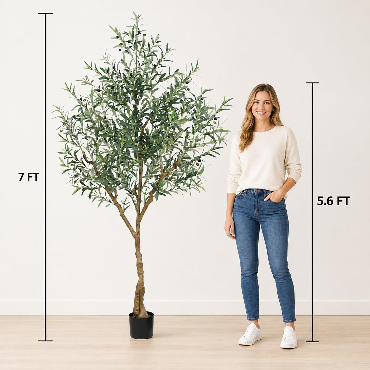 Olive Trees Artificial Indoor,7FT Tall Faux Olive Tree with Lush Leaves and Lifelike Fruits, Artificial Plants in Sturdy Pot for Indoor Home Office Living Room Decor