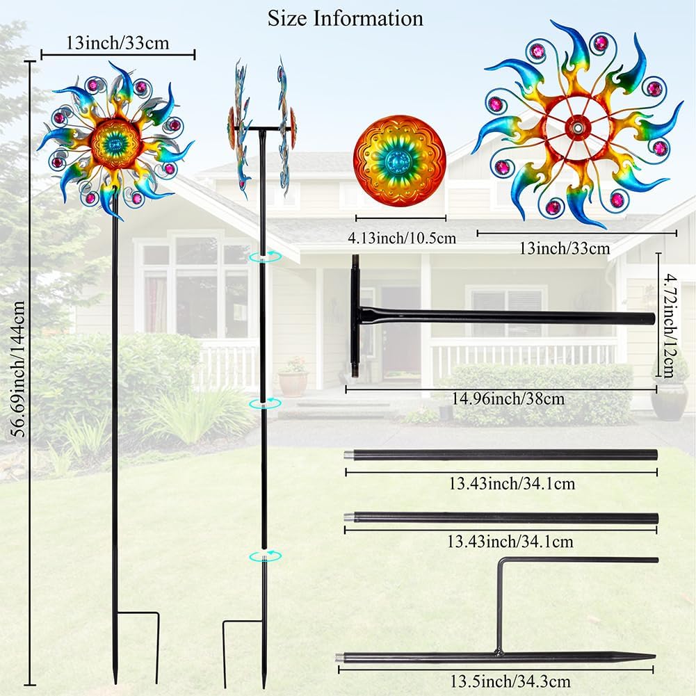Wind Spinner Outdoor,Kinetic Metal Wind Spinner for Yard,Rustproof＆Waterproof Windmill,Wind Sculptures for Yard Decor 13 * 57 Inches