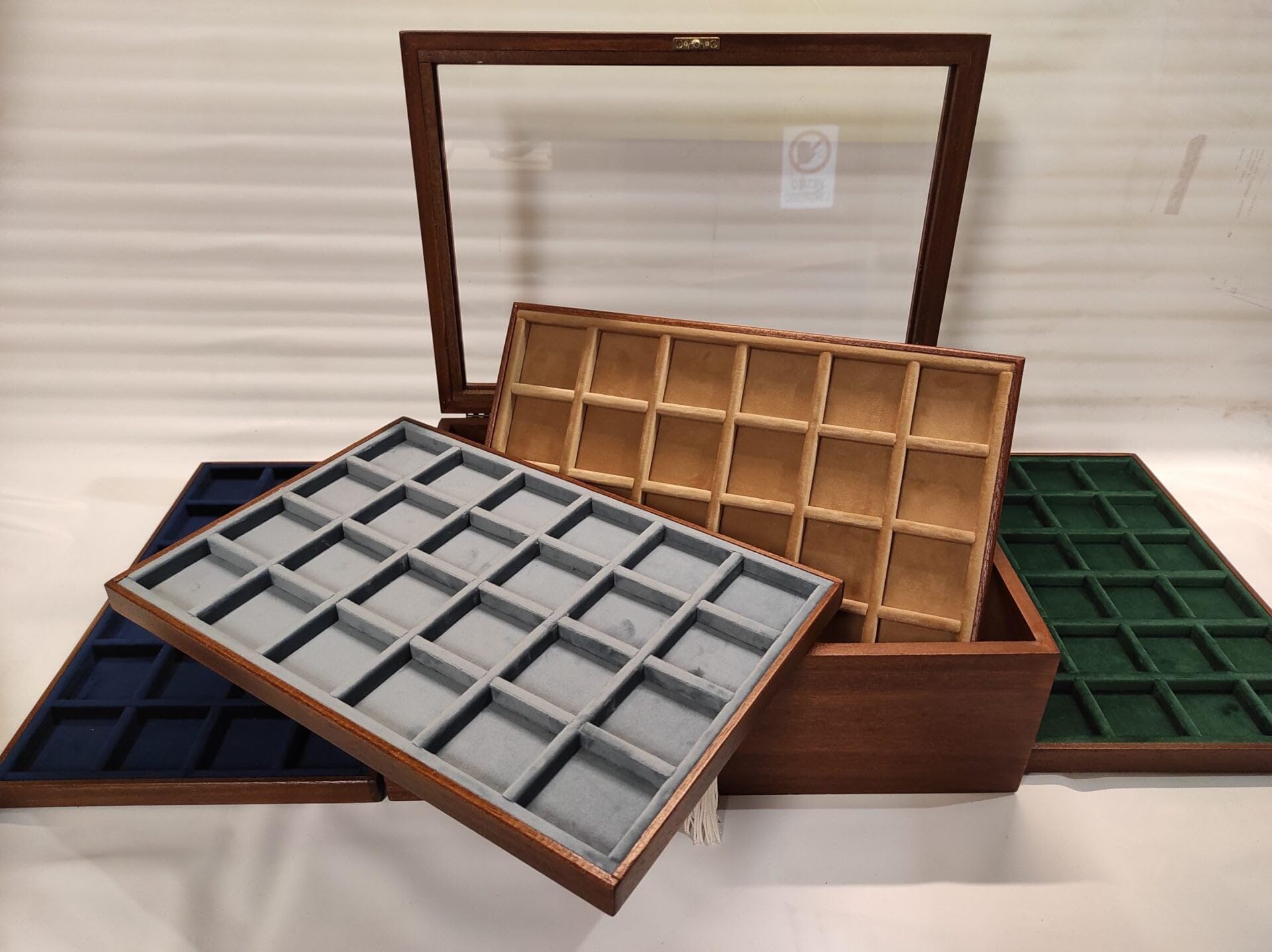 Monetario para Monedas y medallas de Madera Maciza con 5 bandejas de Terciopelo, baúl Artesanal con Cerradura, Personalizable, Hecho a Mano en Italia