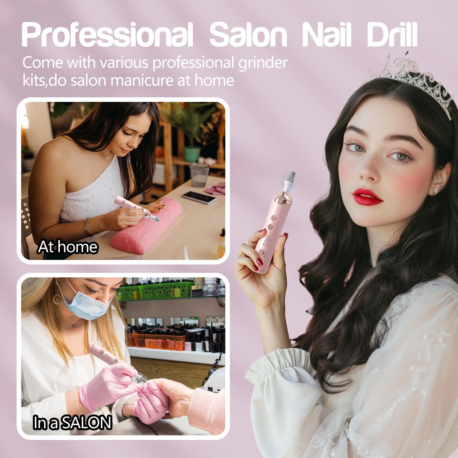 Electric Nail Drill Machine Nail Drill Electric File Nail File Kit for Beginners Acrylic Gel Nails Manicure Pedicure Polishing Shape Tool with 8 Bits Gel Nails and Home Salon Use - Image 3