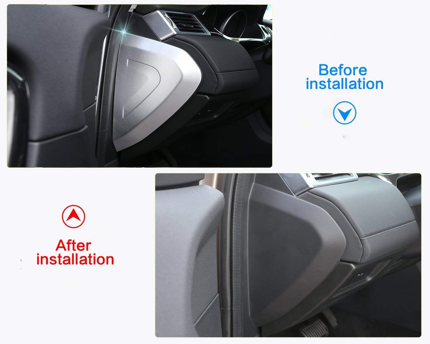 YIWANG Stop aluminium samochód boczna tablica rozdzielcza, dekoracja panelu wykończenia 2 szt. do Discovery Sport 2015-2017 akcesoria samochodowe