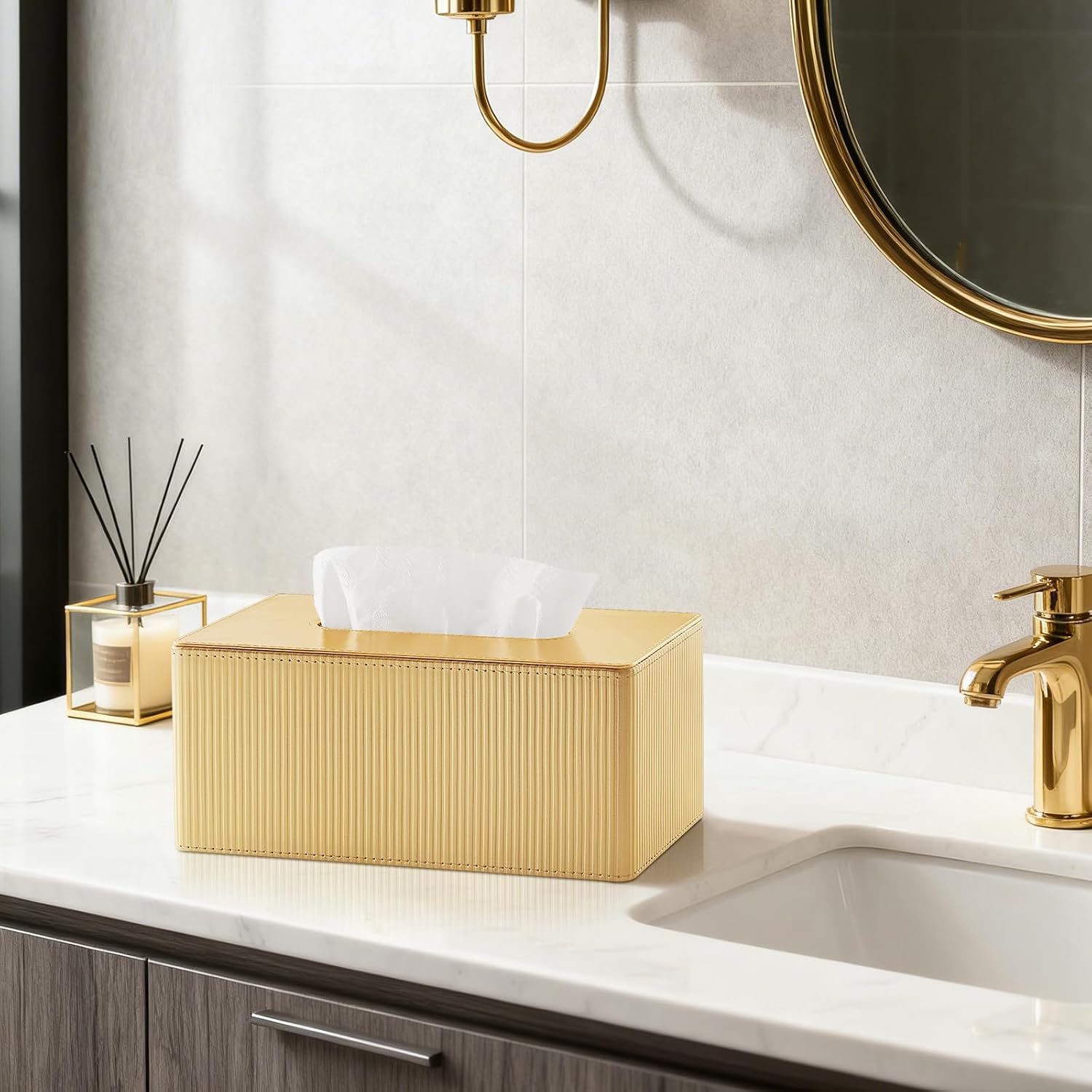 PU Leather Tissue Box Cover Rectangle Tissue Box Holder Rectangular image 5