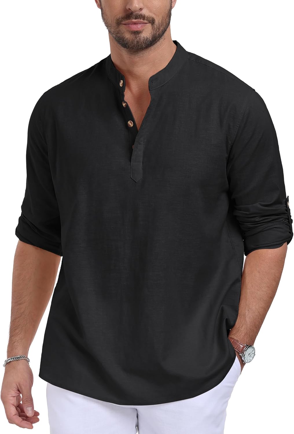 Anelune Men's Long Sleeve Linen Shirts Casual Button Bahrain Ubuy