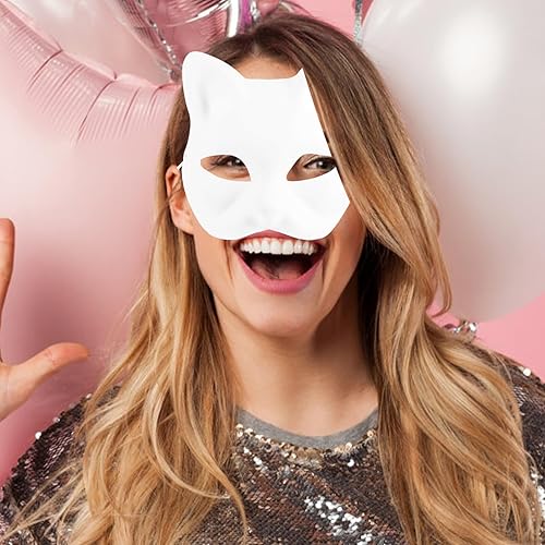 Miniatura 6 de STOBOK Máscara de gato, 5 máscaras de gato de mascarada, máscaras en blanco pintables para Halloween, gato blanco, sin pintar, máscaras para