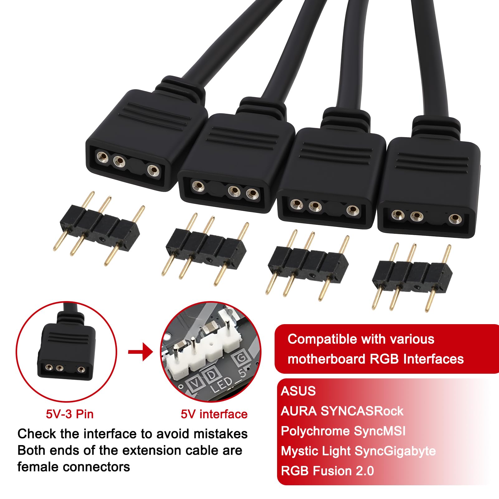 Câble Répartiteur ARGB 5V 3 Broches 1 vers 3 Ports 30 cm pour Ventilateur PC
