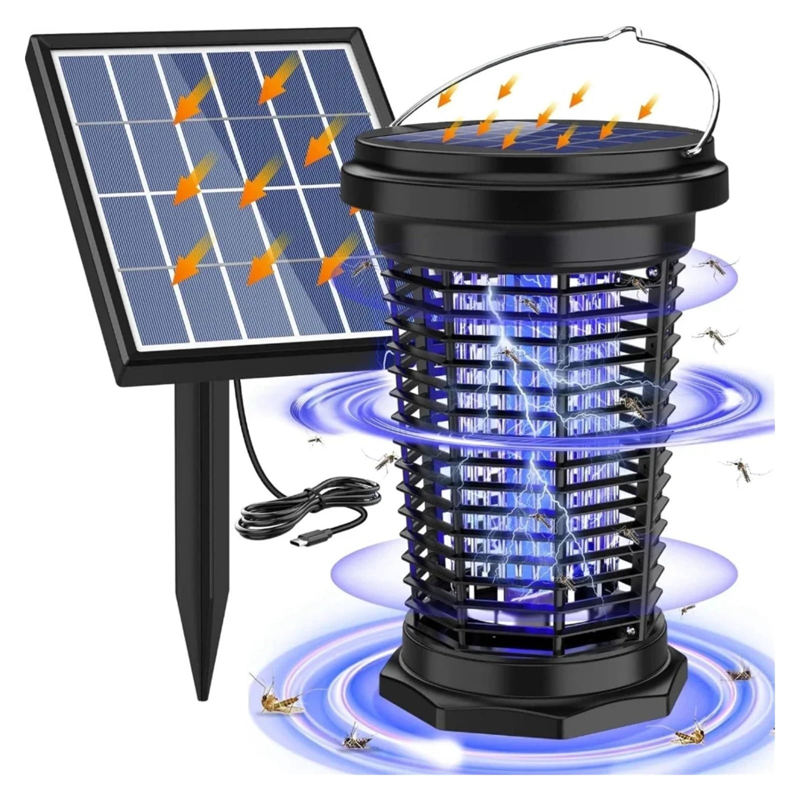 Lampada antizanzare solare da 5,5 W con ricarica USB e luce UV per giardino e campeggio