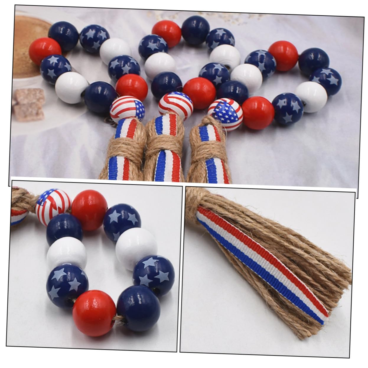 VICASKY 24 Stck. Teiliges Holzperlen Serviettenringe mit Quaste Robust und Langlebig Dekorative Napkin Holder für Unabhängigkeitstag Fest Hochzeit Party und Tischdekoration
