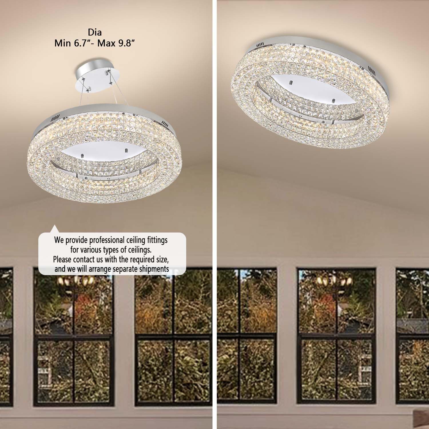 24" Crystal Chandeliers,Round Chandelier for Living Room Modern Ceiling Chandelier Flush Mount Ceiling Light Fixtures for Foyer Bedrooms Dining Room Hallway