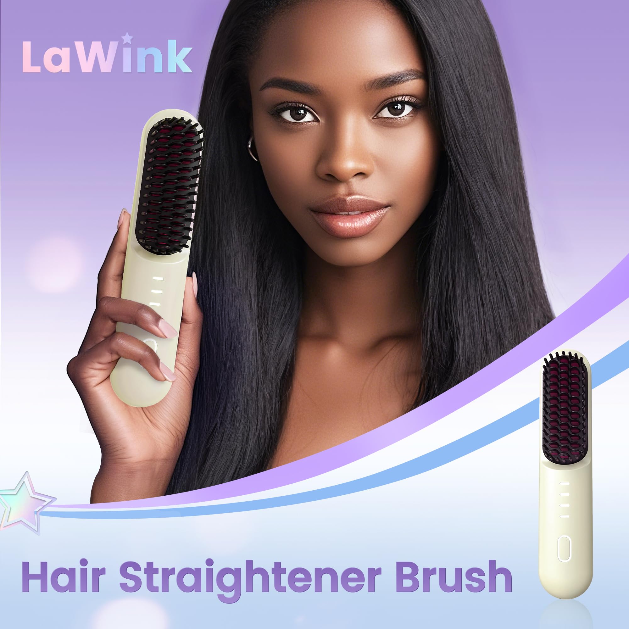 Cordless Hair Straightener Brush, Upgraded Portable Mini Hair Straightener Brush for Travel 4 Adjustable Heat Settings - Image 3