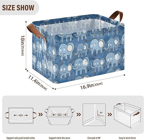 Miniatura 3 de KLL Blue Background with Lots Of Cartoon Elephants on It Large Storage Baskets Decorative Large Closet Organizer Bins with Handles Cube Organizer