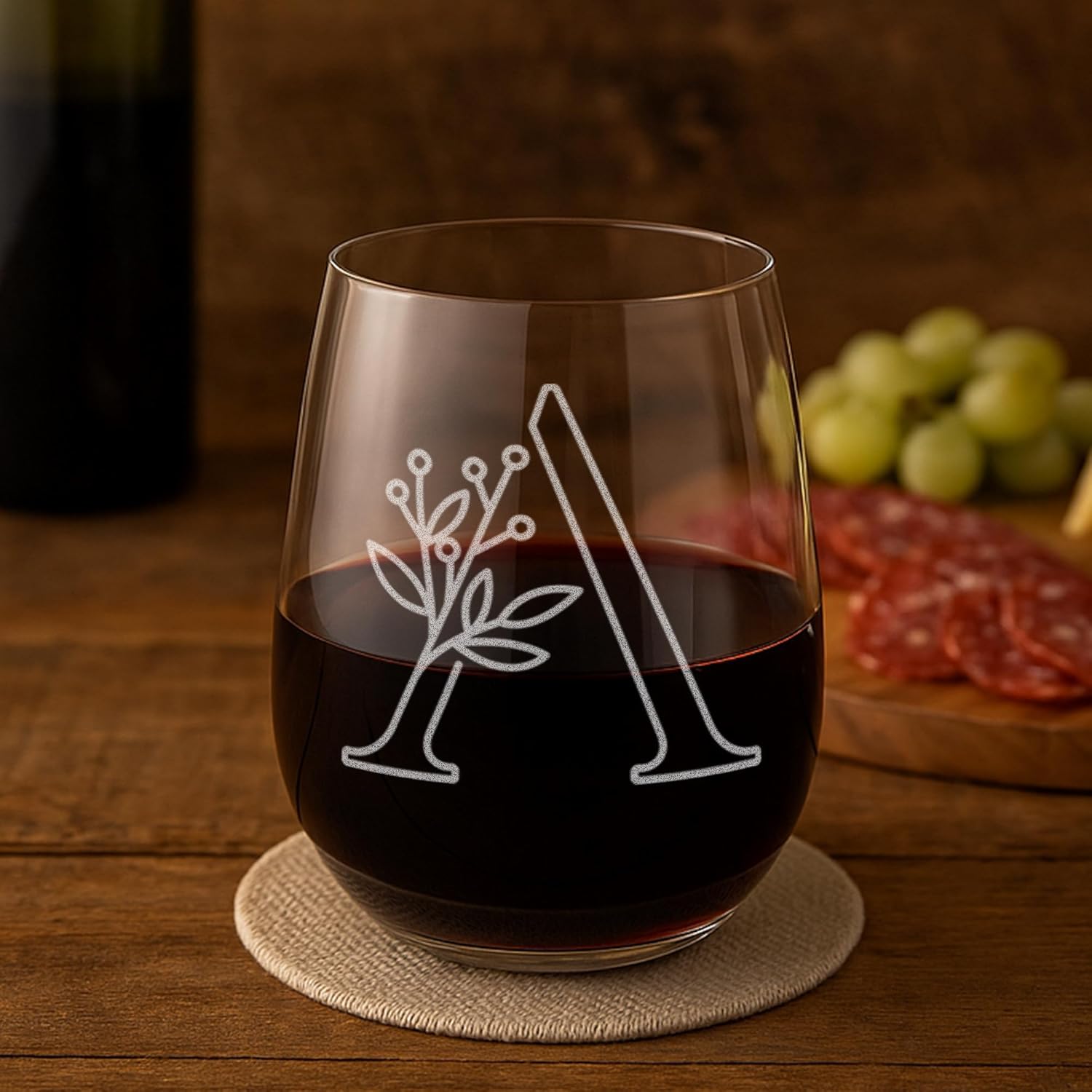 On The Rox Drinks Monogrammed Gifts For Women and Men - Letter A-Z Initial Engraved Monogram Stemless Wine Glass - 17 Oz Personalized Wine Gifts For Women and Men (A)