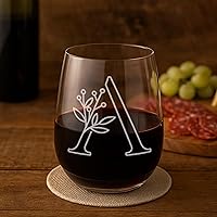 Vista 8 de On The Rox Drinks Regalos con monograma para mujeres y hombres – Letra A-Z inicial grabada monograma sin tallo, copa de vino – Regalos de vino