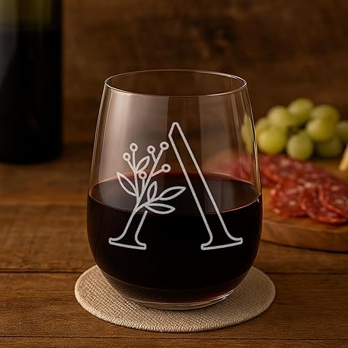 Miniatura 8 de On The Rox Drinks Regalos con monograma para mujeres y hombres – Letra A-Z inicial grabada monograma copa de vino sin tallo, regalo de vino