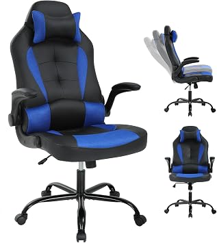 PC Gaming Chair - Ergonomic PC Office Chair w/Adjustable Lumbar Support & Headrest, High Back PU Leather Computer Desk Chair for Adults 350lbs Capacity Blue