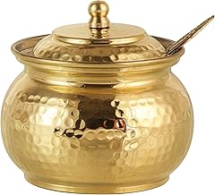 THE HEALING STOERE Premium Brass Ghee Pot with Tin Coating – Traditional Handcrafted Storage Jar for Ghee and Oil – Durable and Corrosion Resistant Kitchenware (पीतल का घी पॉट) 11 * 10 cm 250 gm