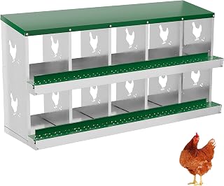 10-Room Galvanized Metal Chicken Nesting Boxes - Rustproof Poultry Laying Boxes with Perch Rod & 8 Fake Training Eggs, Durable Hen Nest Boxes for Chicken Coops, Easy to Clean, Hens Laying Eggs, Green