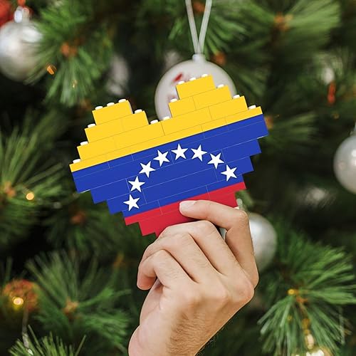Miniatura 7 de Rompecabezas de bloques de construcción en forma de corazón, ladrillos de construcción con bandera de Venezuela, rompecabezas de bloques para