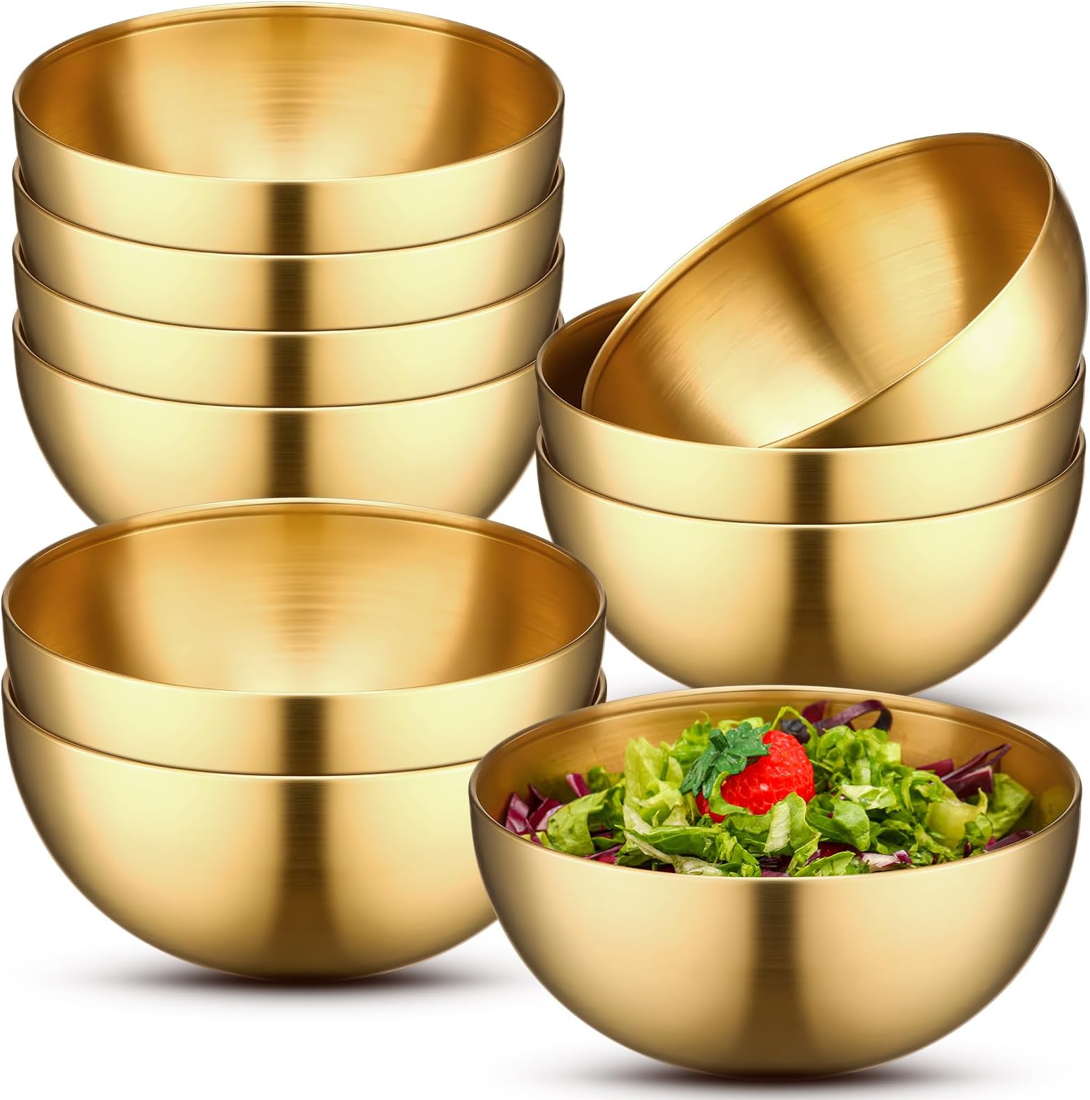 10 Pcs Gold Bowls 5.9 Inch Stainless Steel Mixing Bowls Decorative Esthetician Bowl for Facial Metal Serving Bowl for Holiday Birthday Party Wedding Baking Prepping Salad Fruit Soup