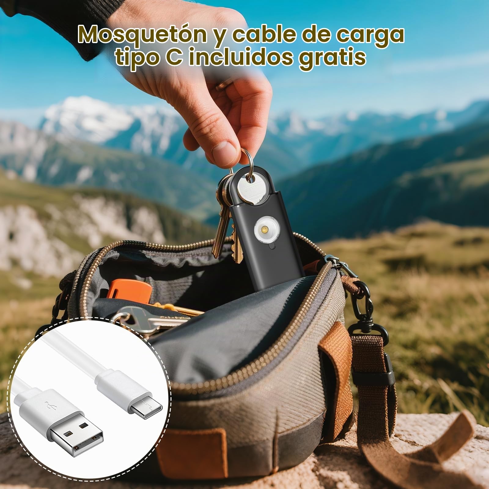 Qoosea Alarma de Seguridad Personal Recargable con Mosquetón - 135dB, Sensor de Vibración, Luz Estroboscópica & Botón de Emergencia para Viajeros de Negocios, Mochileros, Mujeres, Hombres(Negro)