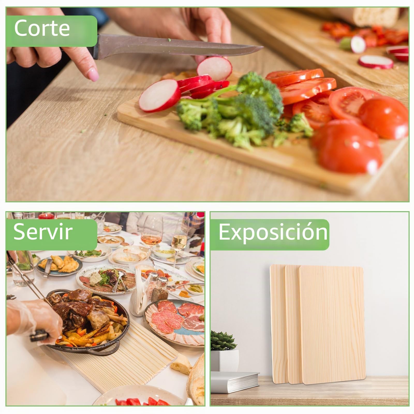 10 tablas de desayuno de madera, 24 x 14 x 1 cm, tablas de pino sin tratar, para pan, carne, verduras