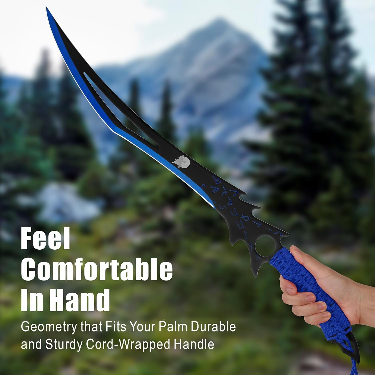 REAT Ninja Sword with Sheath, 26" Fantasy Full Tang Desgin,440 Stainless Steel Blade with Black Coating,Non-silp Cord-Wrapped Handle,Real Swrods for Adults - Image 4