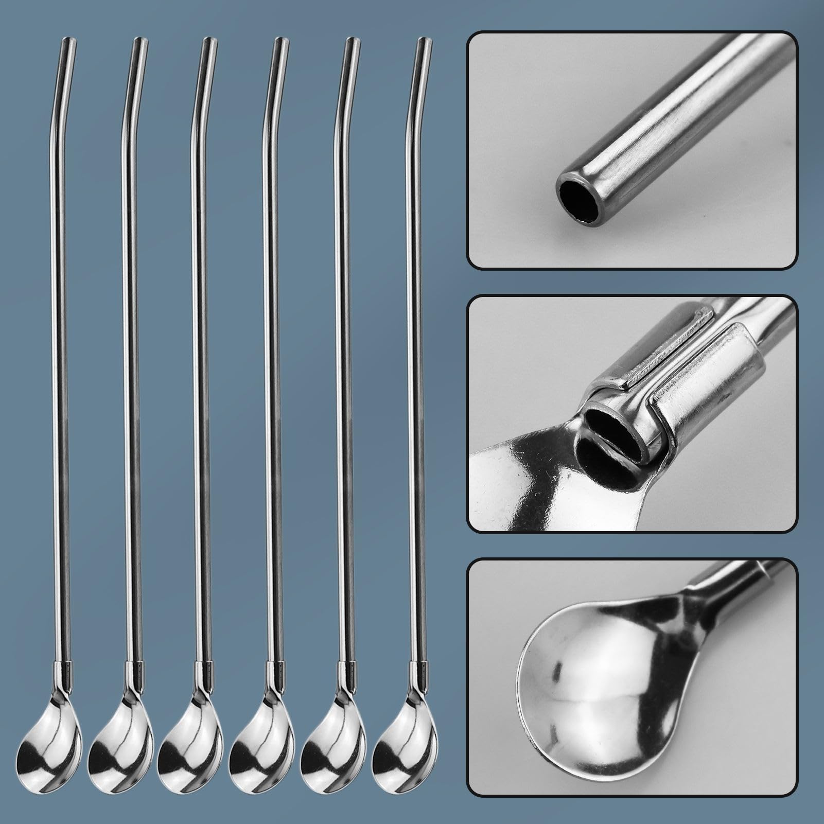 3 STKS Herbruikbare Metalen Rietjes Lepel Roestvrij Staal Drinkrietjes voor Smoothie Milkshake Cocktail en Warme Drankjes Goud