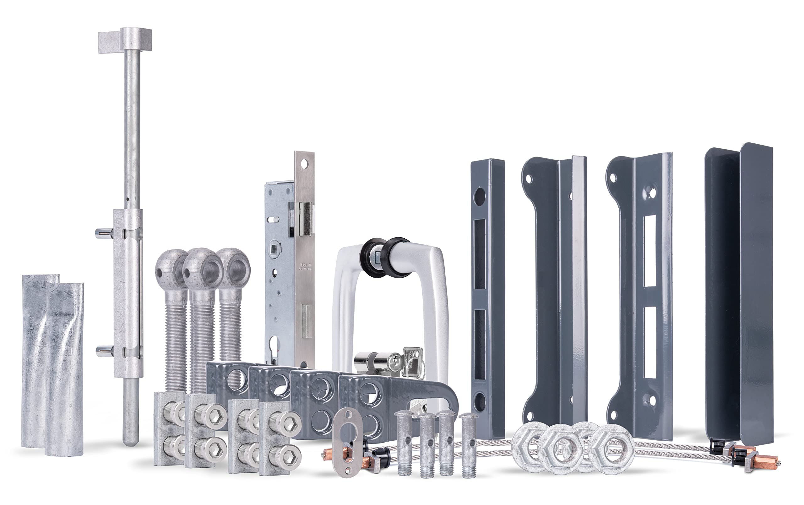 Alberts 652838 Juego de accesorios Flexo Plus, para puertas dobles, acero bruto, galvanizado en caliente antracita plastificado RAL 7016
