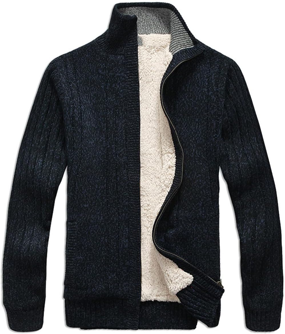 Men's Autumn Winter Sweater Thick Fleece Casual Knitted Cardigan Long Sleeves Warm Sweater Coat