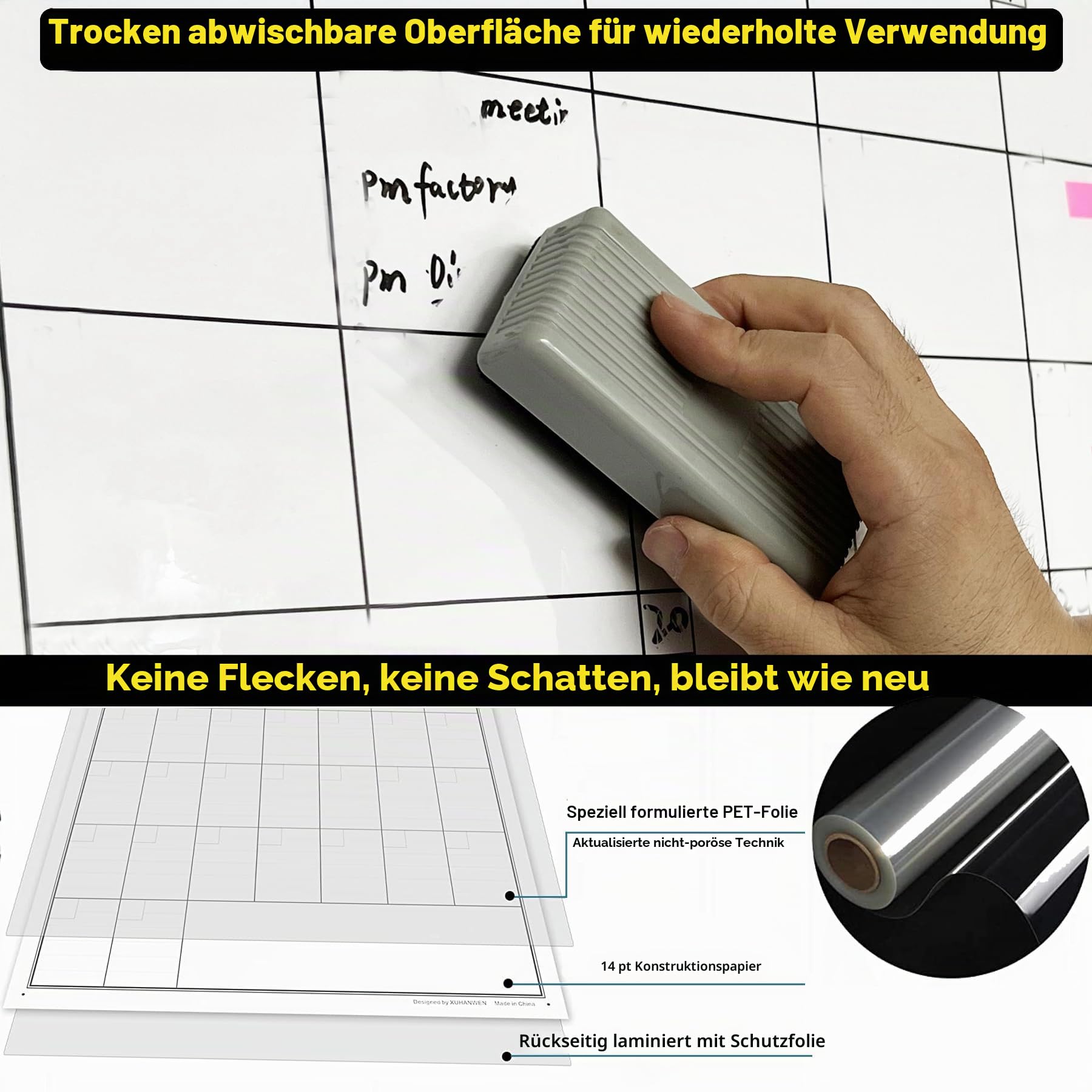Großes Projektmanagement-Visionboard, 91,4 x 114,3 cm, Büro-Whiteboard zur Planung und Verfolgung des Fortschritts, laminierter Wandplaner für Manager und Unternehmer