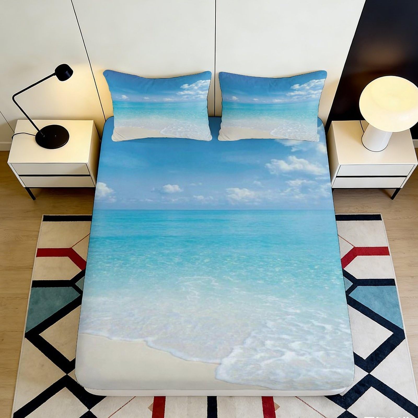 Pnayamiorkfel Style-8 3D Printed Ocean Beach Fitted Sheet Microfiber Soft Breathable Sky Clouds Mattress Cover For Bedroom Guest Room Decor 90X200x25cm