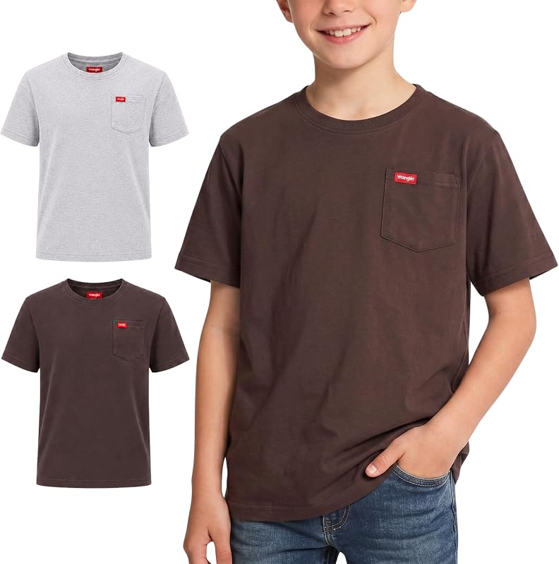 Pack de 2 camisetas para niño - remera de cuello redondo con bolsillo, mezcla de algodón suave