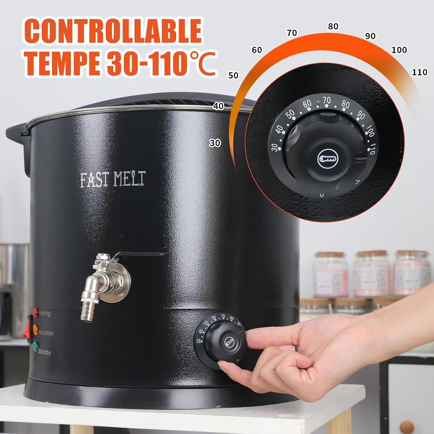 FAST MELT 10L Electric Wax Melter Kit for Candle Making, 30-110 ℃ Digital Temp Control, Easy-Pour Spout, Heat Gun, Gloves & Measuring Cup, Professional Home Candle Business Starter Equipment