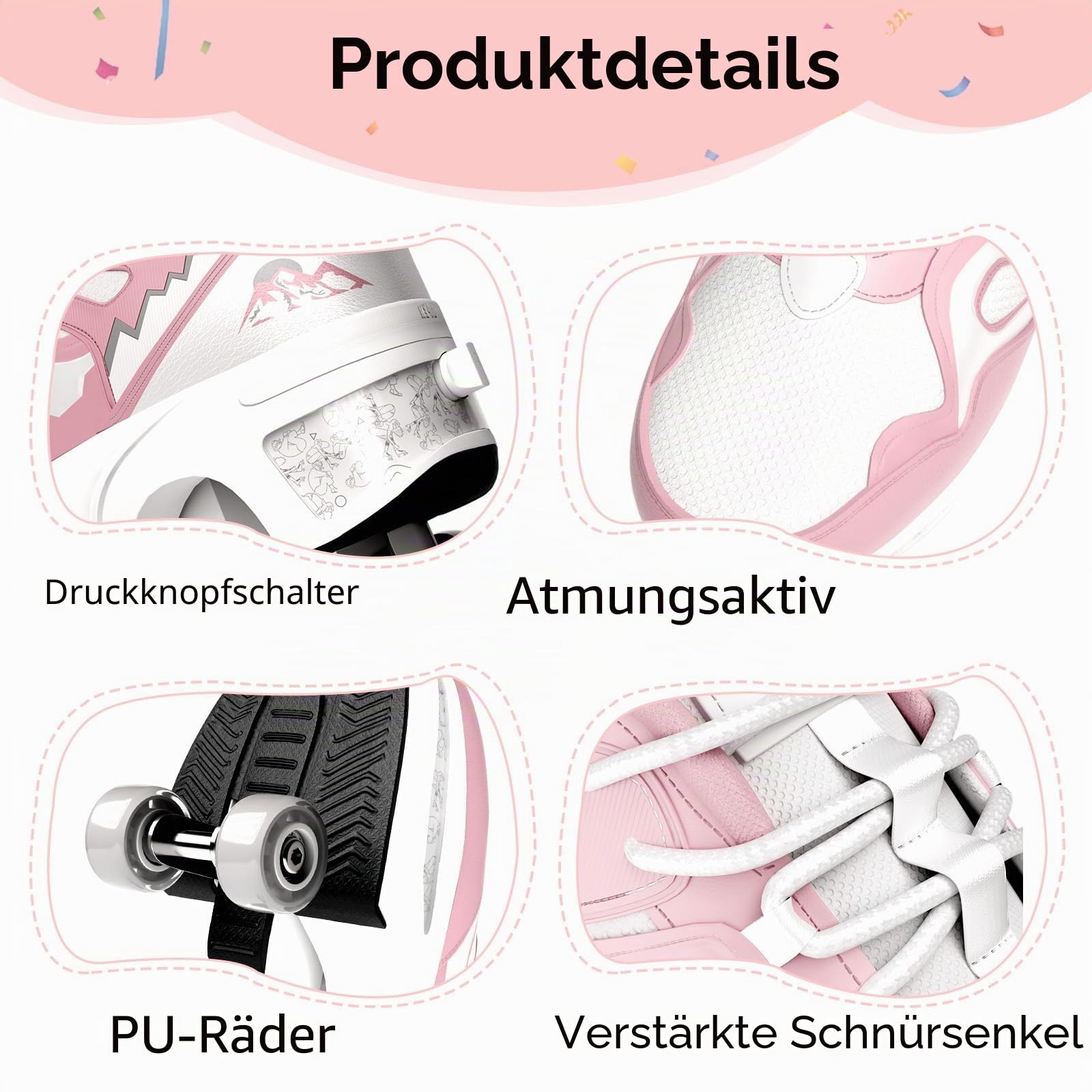 Rollschuhe Kinder, Schuhe mit Rollen für Mädchen, 2-in-1 Rollschuhe mit Versteckten Rädern - Quad Skates für Fitness, Freizeit und Urban Skating - Damen Herren