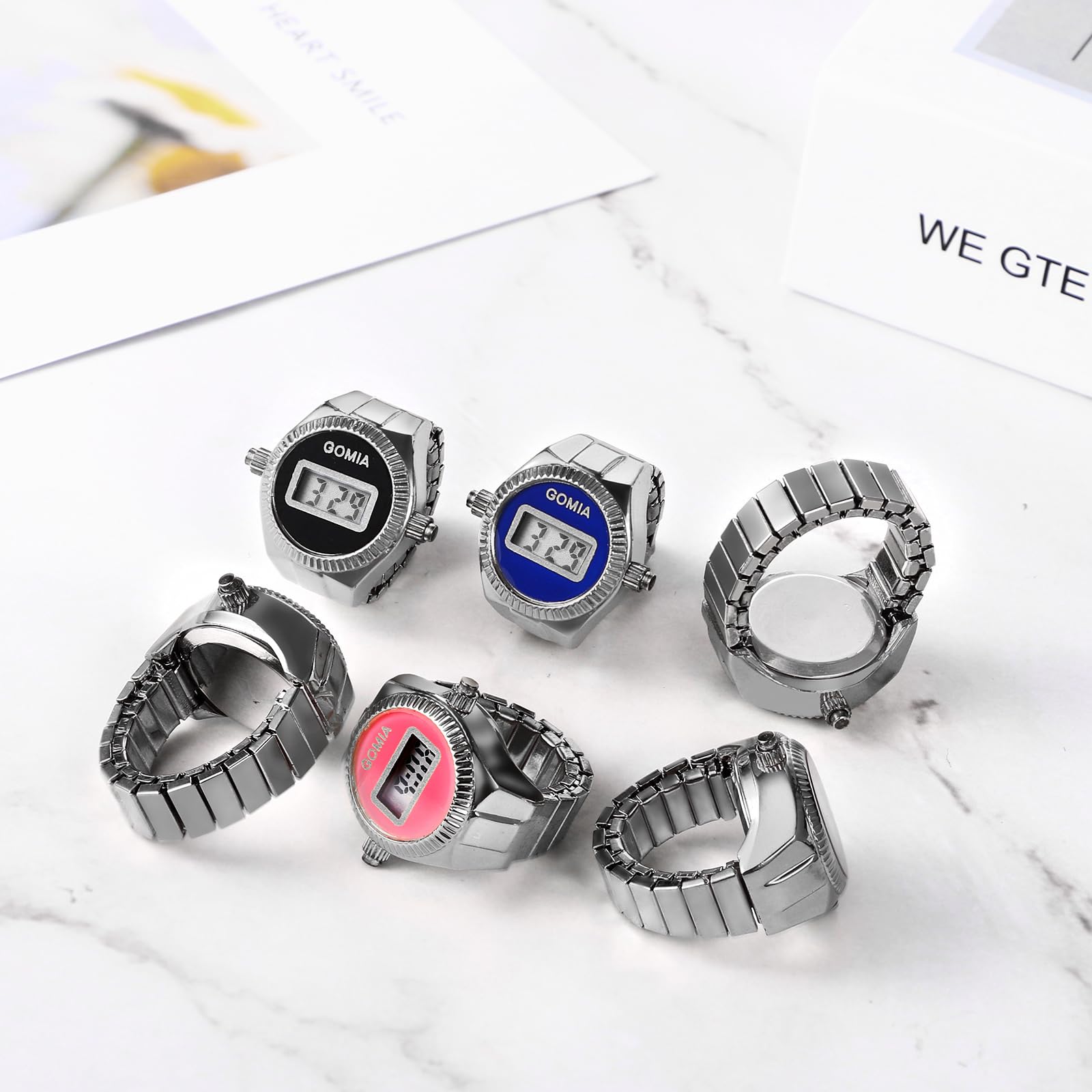 JewelryWe Ringuhr Fingeruhr Damen Digitaluhr - Runde Digital Elastisch Edelstahl Ring Uhr Frauen Fingerringuhr Uhrenring mit Kalender, Stoppuhr und Schwarz Zifferblatt