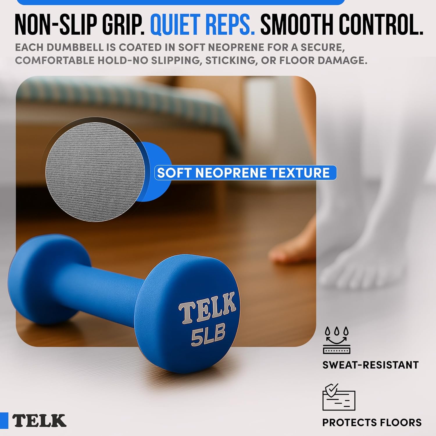 TELK Fitness Neoprene Dumbbells Set of 2 – Non-Slip Hand Weights for Home Workouts, Strength Training & Toning – Compact, Comfortable Grip for Women & Men