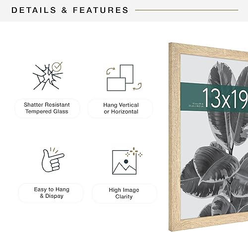 Miniatura 6 de MCS Studio Gallery Marco para foto rectangular de 13 x 19 pulgadas (ancho x largo), imitación de veta de madera natural, para póster o impresión