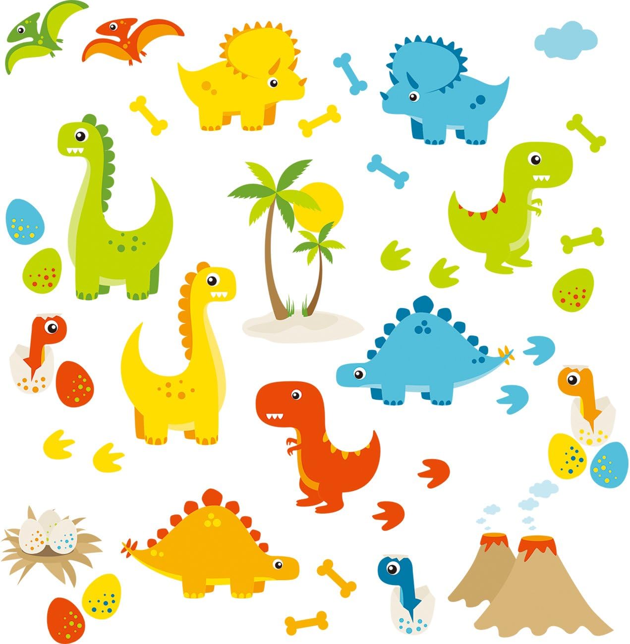 HomeEvolution Large Cartoon Dino Friends Peel and Stick Dinosaur Wall Decals Stickers for Kids Babies Playroom Decor