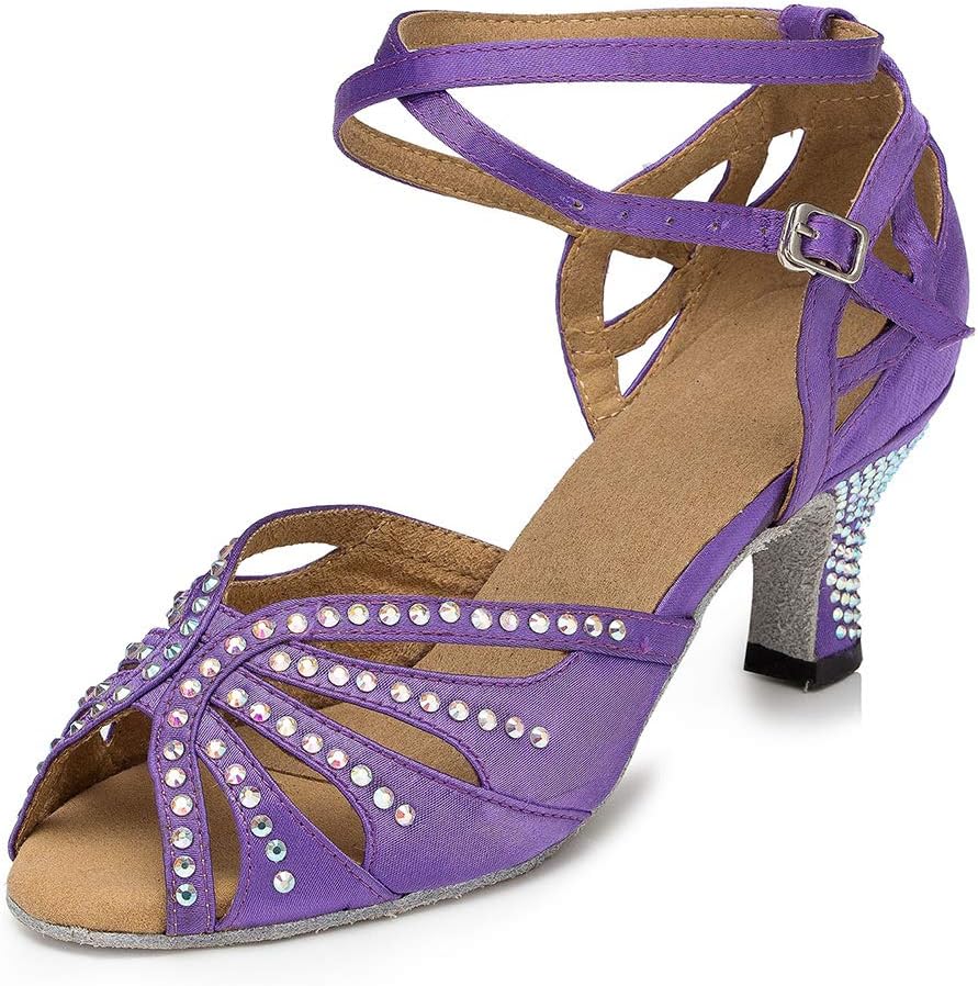 SWDZM Women's Latin Dance Shoes Rhinestone Salsa Chacha Ballroom Performance Practice Dancing Shoes,Model-YCL357
