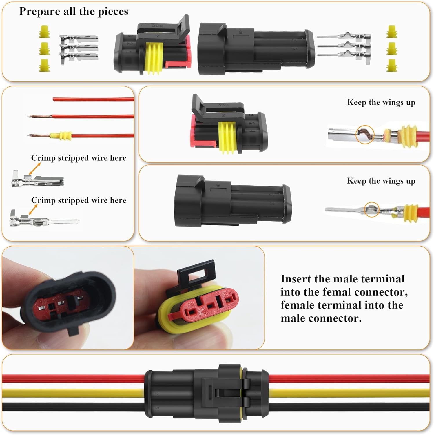 808Pcs 50Sets Waterproof Automotive Electrical Connectors Plug Kit 1 to 6 Pin with Ratchet Crimping Tool Fit 16-22 AWG Wire Car Truck Motorcycle Boat Marine