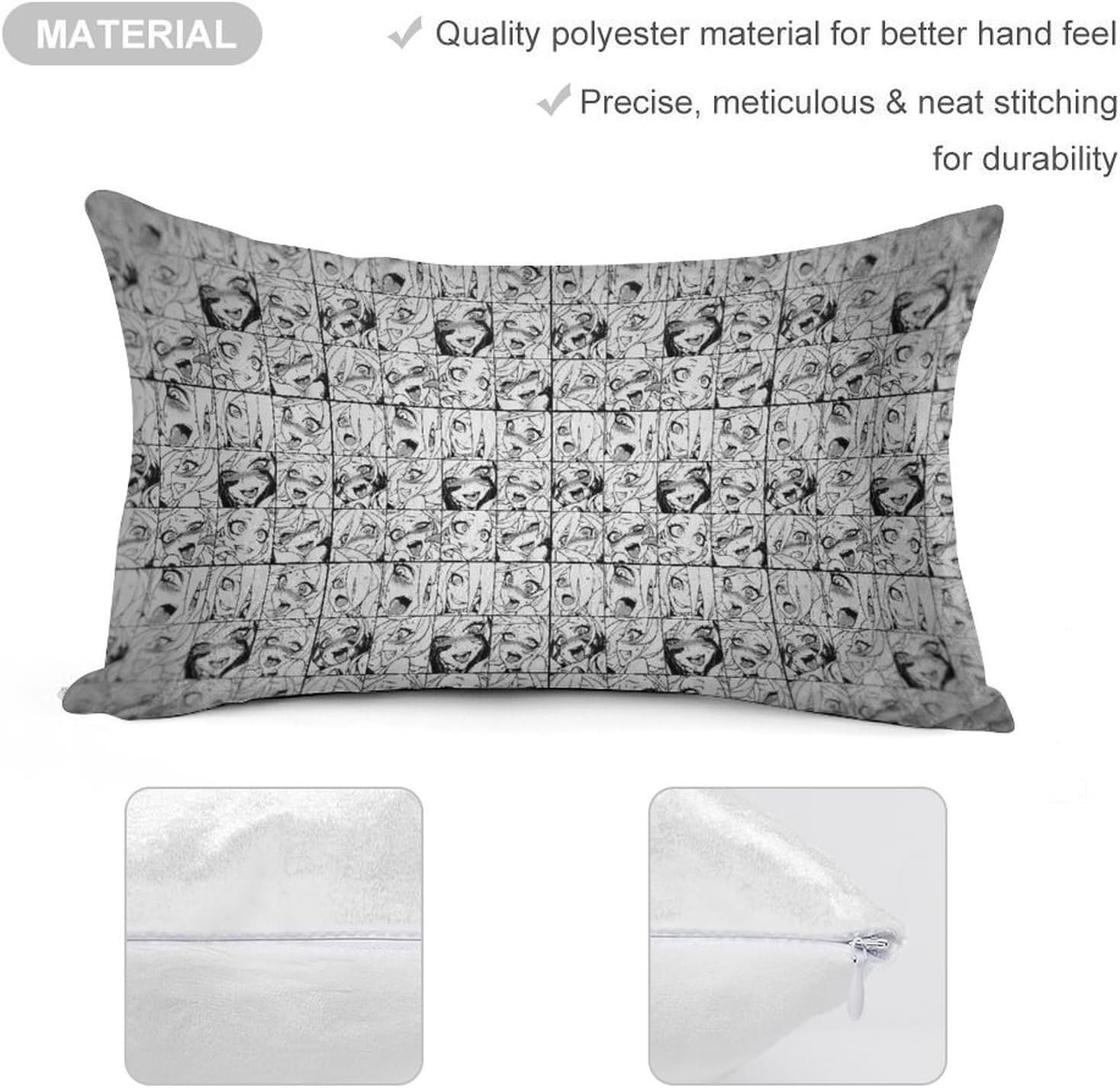 Throw Pillow Covers Gold Velvet Cushion Covers Decorative Pillow Case Lumbar Pillow Cover Funny Ahegao Pillowcase Luxury Cushion Cases Pillow Protector Pillow Sham 20" X 12" image 3