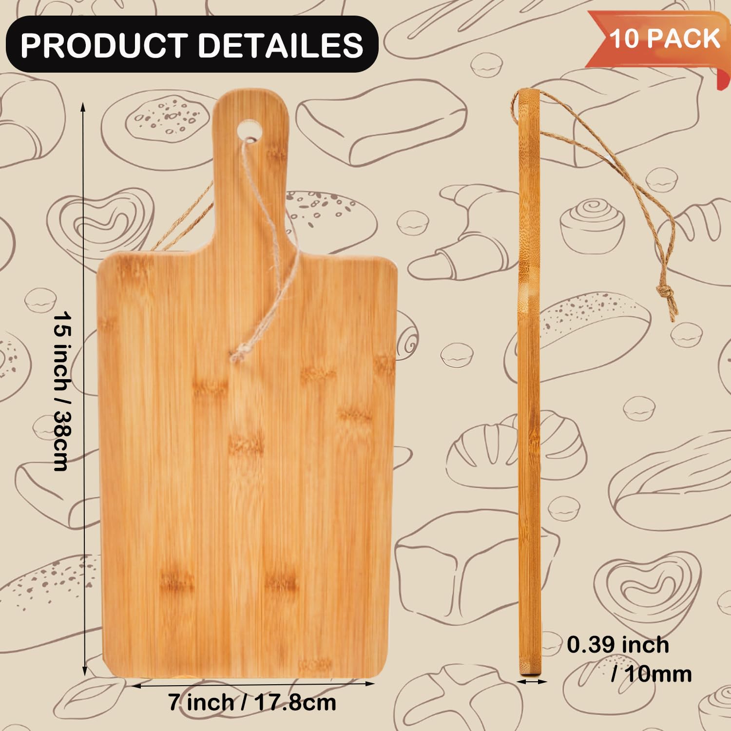 10 tablas de cortar de madera a granel para cocina, tablas de embutidos de bambú personalizadas de 15 pulgadas, tabla de cortar para pizza, queso, postre, frutas, verduras