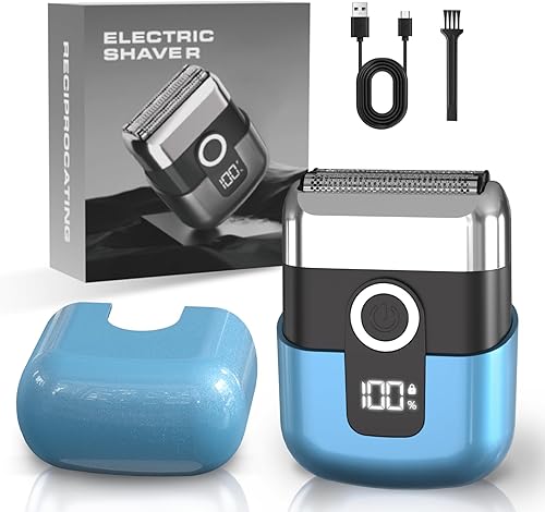Afeitadoras eléctricas de aluminio para hombres: Mini afeitadora eléctrica, afeitadora de aluminio para la cara, impermeable IPX7 húmeda y seca,