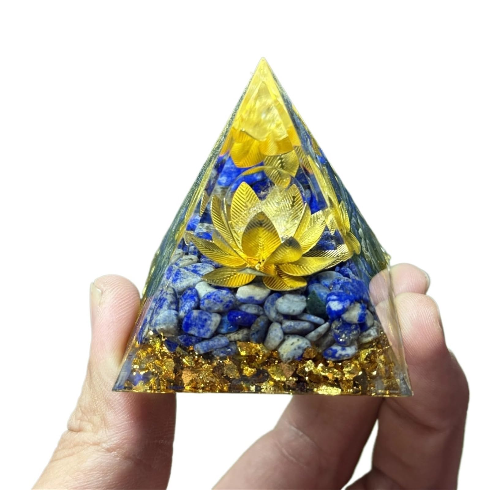 Lotus-Themed Pyramid with Lapis Lazuli - Home Desktop Ornament