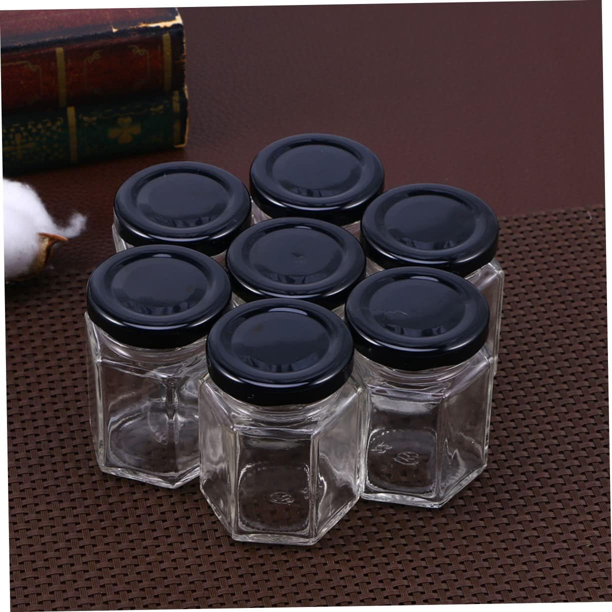 Zerodeko 120g Honey Capacity Hexagon Glass Jar Nut Container Sugar Tank Home Kitchen Organizer