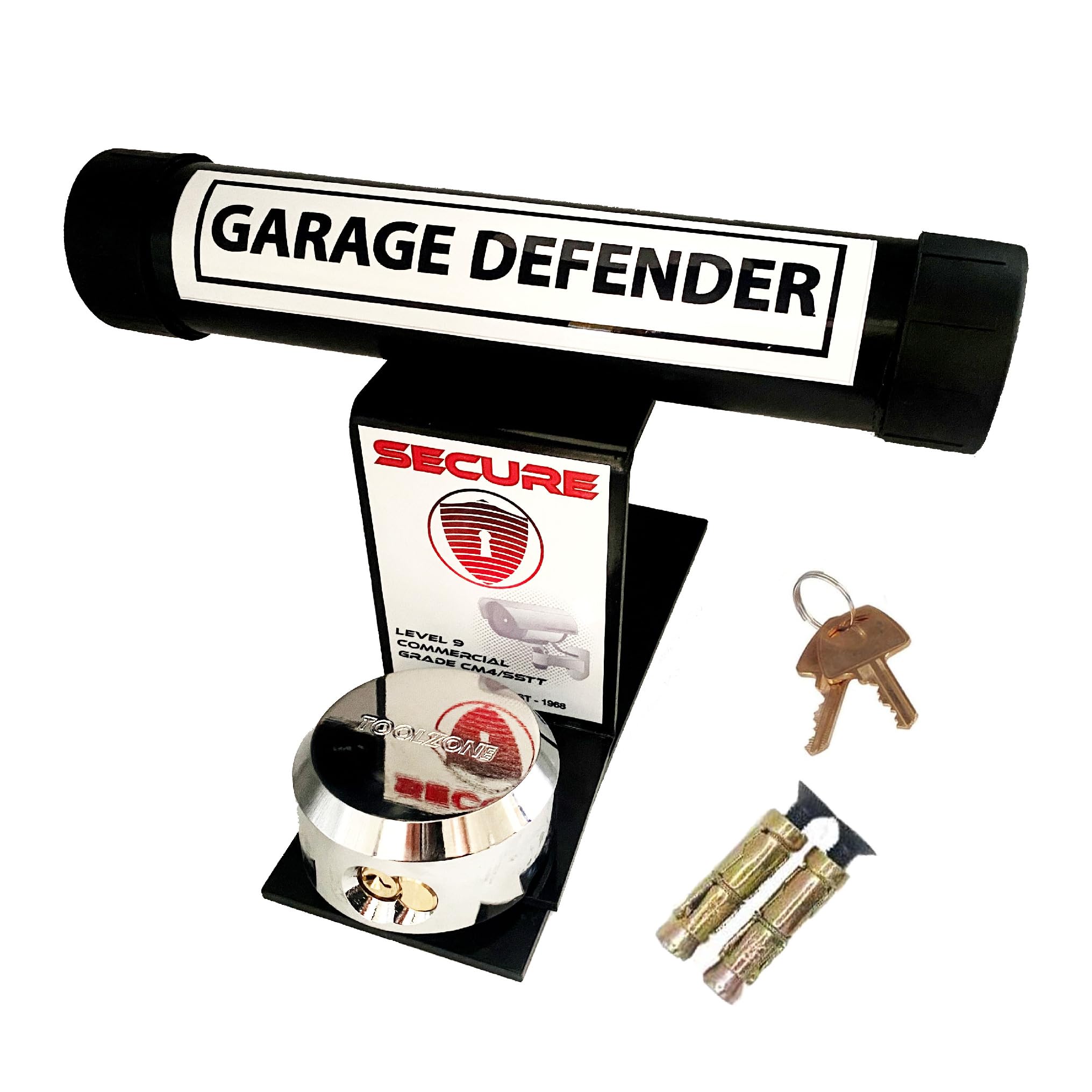 TNT Garage Defender Lock Best Garage Door Security Sealant Bar Up and Over Car Van Tools Bike Barrier, Black