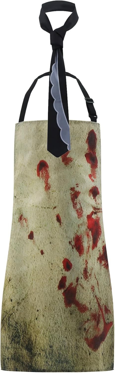 ハロウィンホラーハウスエプロン - 血まみれの肉屋コスチュームエプロン 血まみれの手形付き、調節可能、面白い