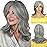 QUEENTAS 15 Gray Wigs for Women Grey Silver Medium Length Layered Wig with Curtain Bangs Glueless Natural Looking Synthetic Wigs for Thinning Hair Daily and Cosplay(Black Mixed Grey Siler)