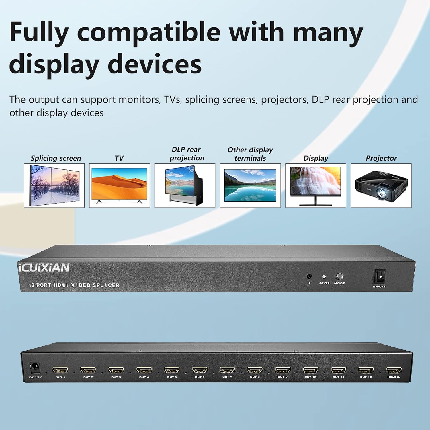 ICUIXIAN 3x4 Video Wall Controller 4x3 1920P@60Hz Resolution 12-Channel Video Wall Processor 1HDMI Input and 12HDMI Output TV Wall Controller for 12 TV Splicing 3x4, 2x5, 3x3, 2x4, 2x3, 2x2 Mode