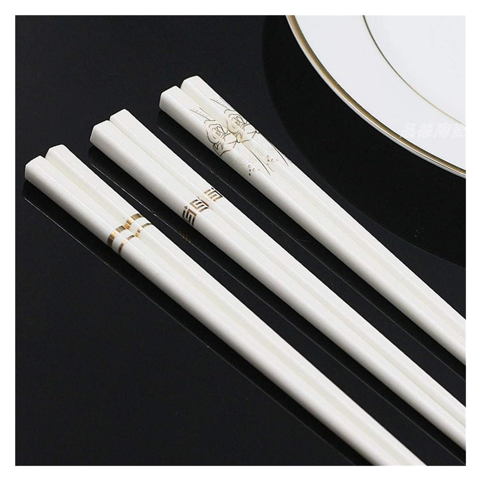 Jeu de baguettes, 5 paires de baguettes en porcelaine dorée et blanche, céramique 25cm/9,8 pouces, vaisselle chinoise for la maison le Restaurant A(B)